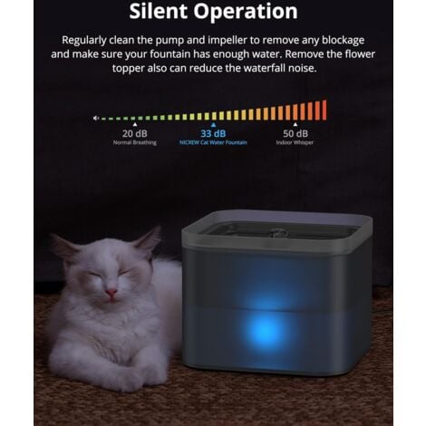 Fontaine à Eau pour Chat Chien 2 L, Distributeur Eau pour Chat Silencieux avec Filtre Remplaçable, Grise