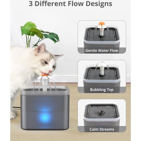 Fontaine à Eau pour Chat Chien 2 L, Distributeur Eau pour Chat Silencieux avec Filtre Remplaçable, Grise