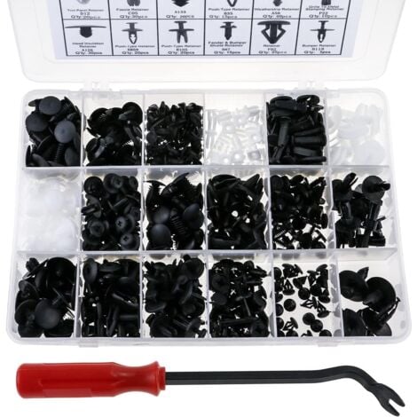 425Pcs Rivet Clips Plastique Rivet Universel Nylon Noir Clips, Rivets Plastiques Fixation De Protection Universel Pour Auto Voitures, Avec Pince De Retrait Et Outil Installation