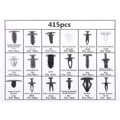 425Pcs Rivet Clips Plastique Rivet Universel Nylon Noir Clips, Rivets Plastiques Fixation De Protection Universel Pour Auto Voitures, Avec Pince De Retrait Et Outil Installation