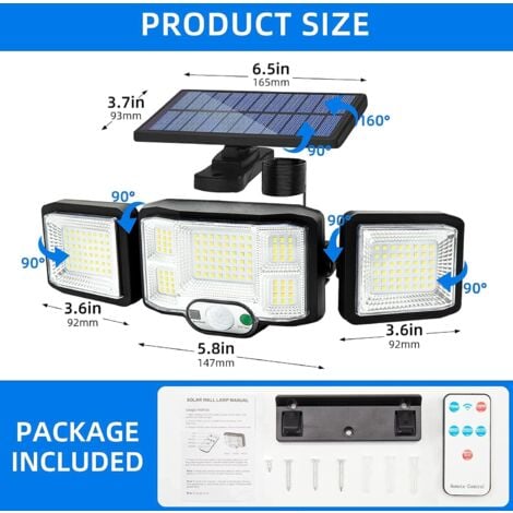 Lampe Solaire Exterieur, 192 LED Lumiere Solaire Exterieur Détecteur de Mouvement, Spot Solaire Exterieur, Projecteur Solaire IP65 Etanche, 3 Modes Eclairage Solaire pour Jardin Entrée Cour