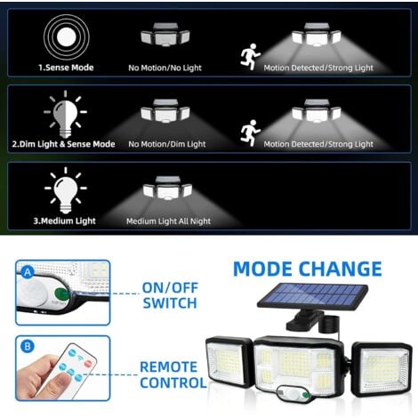 Lampe Solaire Exterieur, 192 LED Lumiere Solaire Exterieur Détecteur de Mouvement, Spot Solaire Exterieur, Projecteur Solaire IP65 Etanche, 3 Modes Eclairage Solaire pour Jardin Entrée Cour