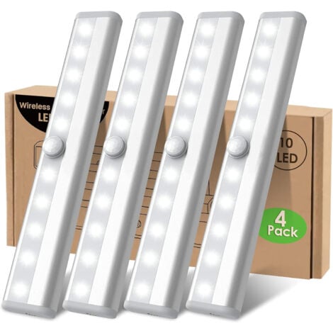 Lampe Led Detecteur Mouvement Pile Interieur, 4 Paquet Lumiere Placard Dressing Sans Fil Eclairage Reglette Led Pour Escalier Armoire Sous Meuble Cuisine Veilleuse Automatique Avec Magnetique Adhésive