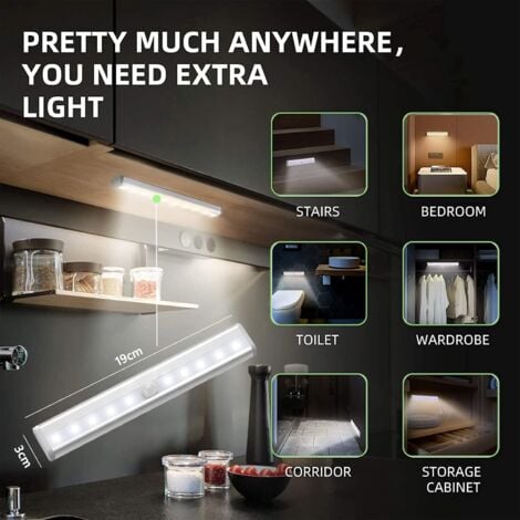 Lampe Led Detecteur Mouvement Pile Interieur, 4 Paquet Lumiere Placard Dressing Sans Fil Eclairage Reglette Led Pour Escalier Armoire Sous Meuble Cuisine Veilleuse Automatique Avec Magnetique Adhésive