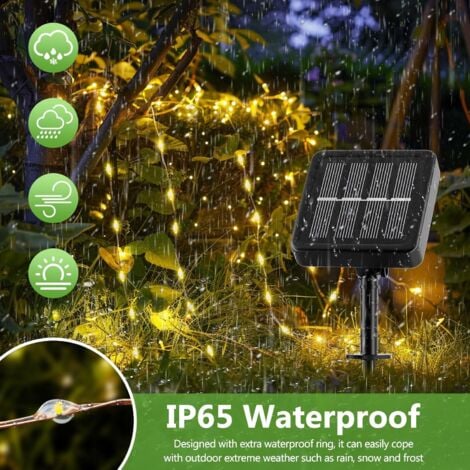 Guirlande Solaire Exterieur 12M 120LED 【Lot de 3】 Guirlande Lumineuse Exterieure Solaire Étanche Blanc Chaud 8 Modes Lumière Solaire Décoration pour Jardin Terrasse Maison Fête Noël Mariage