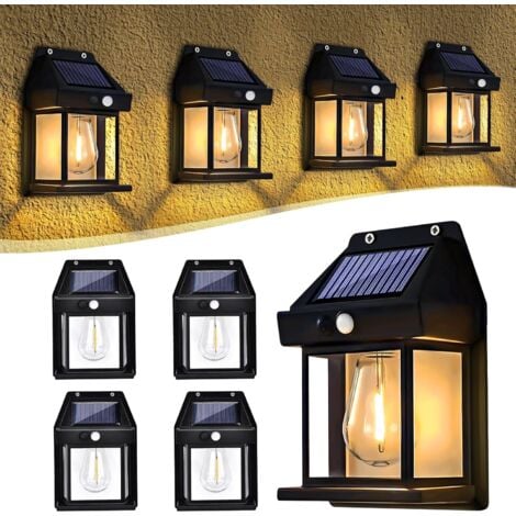 Lampe Solaire Exterieur, Lampe Murale Solaire avec Détecteur de Mouvement, 3 Modes Applique extérieure Murale Solaire, IP65 Imperméable, Pour Jardin, Balcon, Cour (4) [Classe énergétique A]