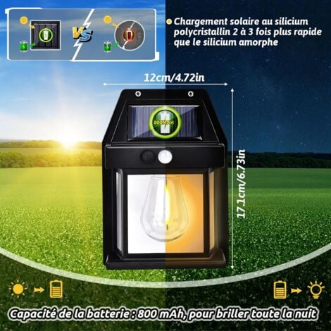 Lampe Solaire Exterieur, Lampe Murale Solaire avec Détecteur de Mouvement, 3 Modes Applique extérieure Murale Solaire, IP65 Imperméable, Pour Jardin, Balcon, Cour (4) [Classe énergétique A]