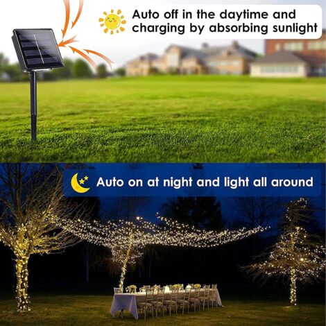 Guirlande Lumineuse Exterieure Solaire 22M 200 LED Guirlande Solaire Etanche, 8 modes - IP65 Etanche d'éclairage Lampe Décoratives pour, Jardin, Patio, Clôture, Jardin Lumière Chaude