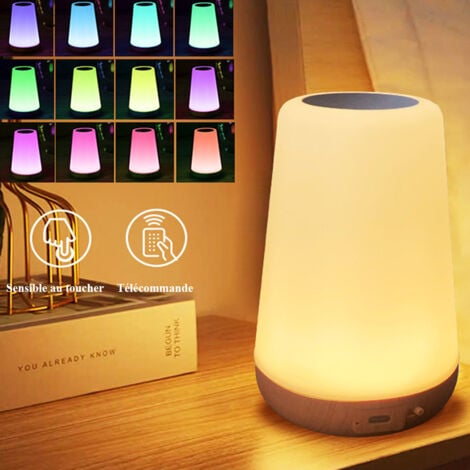 Lampe de Chevet Veilleuse LED Lampe d'Ambiance Chambre Lampe Nuit Tactile avec 13 Couleurs RGB, Rechargeable USB, Lampe de Table Télécommande pour Chambre à Coucher Salon Camping