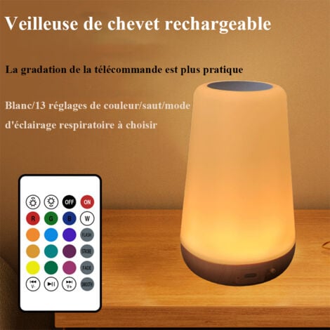 Lampe de Chevet Veilleuse LED Lampe d'Ambiance Chambre Lampe Nuit Tactile avec 13 Couleurs RGB, Rechargeable USB, Lampe de Table Télécommande pour Chambre à Coucher Salon Camping