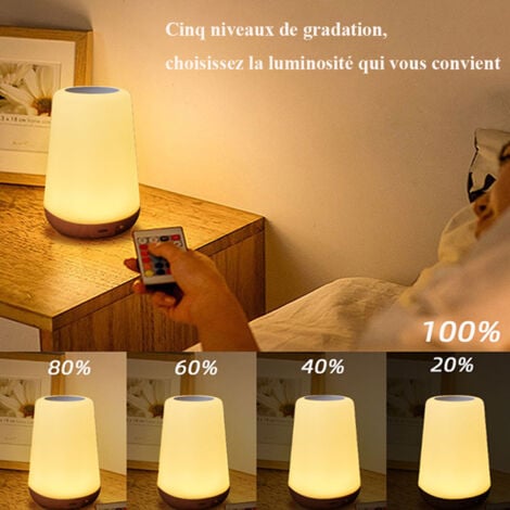 Lampe de Chevet Veilleuse LED Lampe d'Ambiance Chambre Lampe Nuit Tactile avec 13 Couleurs RGB, Rechargeable USB, Lampe de Table Télécommande pour Chambre à Coucher Salon Camping
