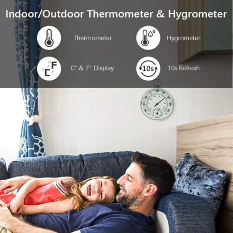 Thermomètre d'intérieur et d'extérieur 10 cm avec thermomètre d'humidité à l'intérieur et à l'extérieur Température de l'air pour moniteur climatisation Humidity Thermomètre Gauge Indicateurs