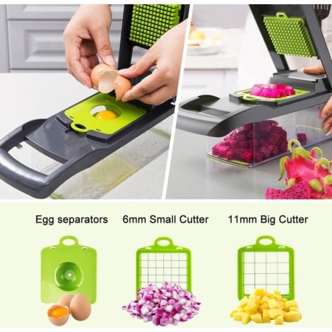 16 en 1 Mandoline Cuisine Kit, Coupe Decoupe Legumes Multifonctions, Legumes Manuel à 7 Lames Remplaçables Vegetable Chopper, Coupe Legume Cube, pour Couper, Râper Les, Trancher Légumes