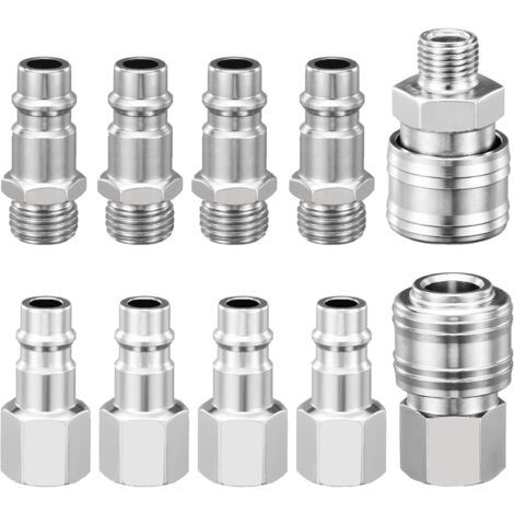 Raccord Rapide Pneumatique 1/4" BSP, 10 Pièces Embout Compresseur Air Européen, Raccord de Compresseur pour Tuyau Pneumatique