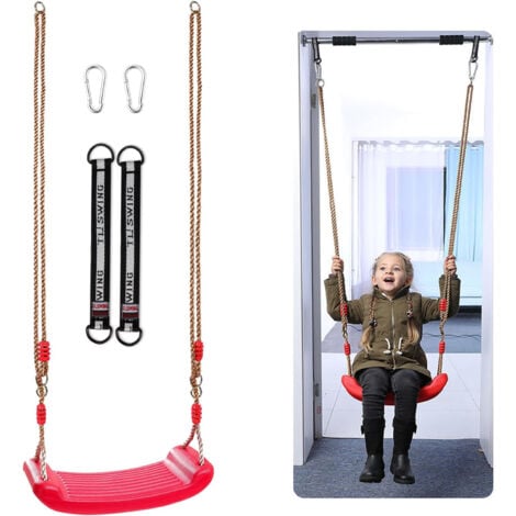 Balançoire Enfant Exterieur et Interieur, Balançoire en Plastique de Premier Choix, siège de balançoire résistant aux intempéries, balançoire Souple PE Rouge, Hauteur Réglable