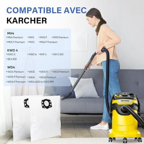 Lot de 12 Sacs pour Aspirateur Karcher, Sacs de KFI 487 Filtre Sacs d'aspirateur accessoire pour Karcher WD4,WD5,WD6,MV4,MV5,MV6,WD4.000 ... WD5.999,2.863-006.0