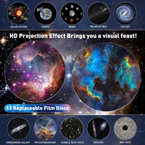 Projecteur Ciel Etoile Planetarium Projecteur, Projecteur Galaxie avec 13 Disques de Film, Veilleuse Projecteur Réglage de Rotation à 360°pour Chambre Plafond Cadeaux Enfants Adultes