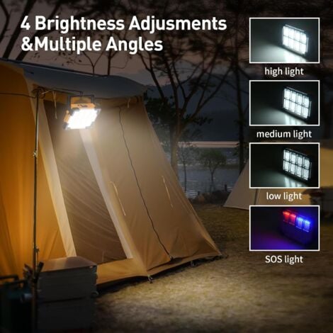 Projecteur LED Rechargeable,Projecteur LED Chantier Portable Solaire & Batterie Rechargeable,4 Modes Lampe de Travail Pour Camping, Chantier, Garage, Atelier