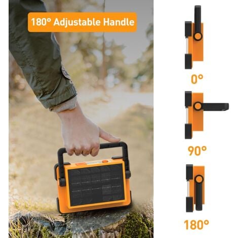 Projecteur LED Rechargeable,Projecteur LED Chantier Portable Solaire & Batterie Rechargeable,4 Modes Lampe de Travail Pour Camping, Chantier, Garage, Atelier