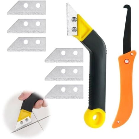 Grattoir à Joints,Lot de 9 Grattoirs Joints Carrelage avec 7 Lames de Rechange et 1 Scie Coudée,Grattoir Rasoir Nettoyage pour Carrelage,Grattoir a Dejointer Carrelage