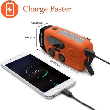 Radio Solaire d’Urgence, Radio à Manivelle Auto-alimentée avec Lampe de Poche LED, Radio Météo AM/FM/WB avec Batterie Rechargeable 2000mAh pour Le Chargement d’Urgence du Téléphone Intelligent