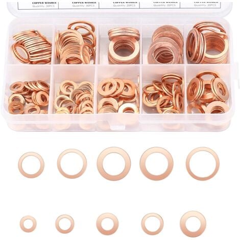 200pcs 10 Spécifications Joints Bague D'étanchéité, M5 M6 M8 M10 M12 M14, Rondelles En Cuivre Assortiment Kit, Cuivre Rondelles Metal, Joints Bague D'étanchéité, Cuivre Rondelles Joint bague d'étanché
