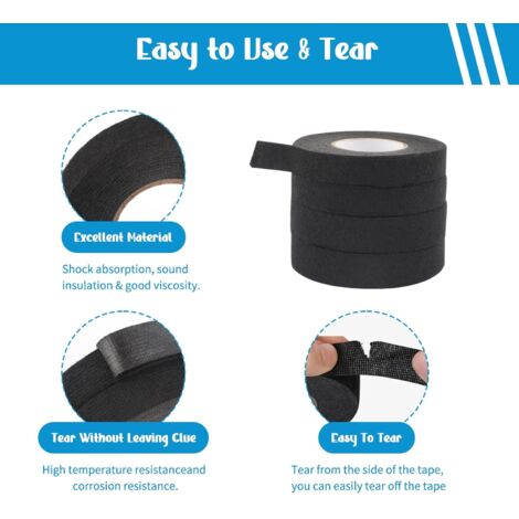 Lot de 4 Ruban de Câbles Noir, Résistant à la Chaleur Rubans 2 Tailles, Ruban Adhésif Isolant électrique, Ruban en Tissu pour Faisceaux de Câbles, Ménage Voiture Moto (19mm x 15m/15mm x 15m)