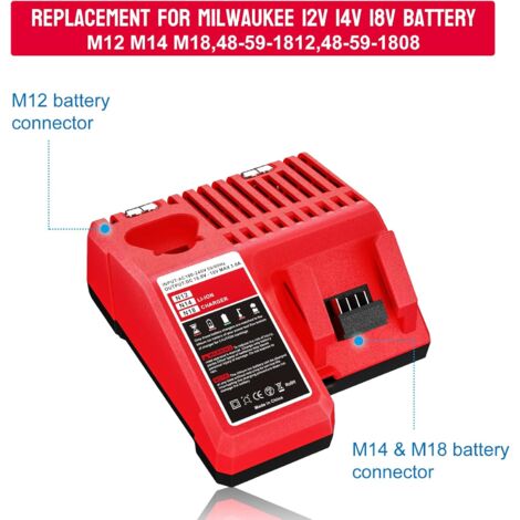 M12 & M18 Rapid Replacement Charger for Milwaukee 12V&18V XC Lithium ION Charger for Milwaukee XC 48-59-1812 48-11-2420 48-11-2402 48-11-2440 48-11-1850 48-11-2401 48-11-1890 Battery