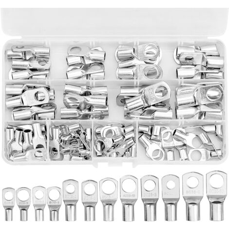 Lot De 10 Cosses De Câble Tubulaires 6 Mm² M5 - Cuivre étamé, Non Isolées, Pour Connexions électriques