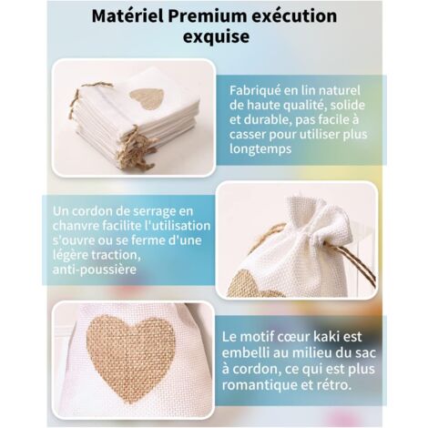 Lot De 20 Sachets En Toile De Jute - 10 X 15 Cm - Motif Cœur
