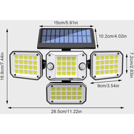 Lampe Applique Solaire Exterieur avec Détecteur de Mouvement: 296 LED Applique Solaire Exterieure 3500LM 7000K 3 Modes D'éclairage IP65 étanche Eclairage Applique Solaire Exterieur Jardin Garage
