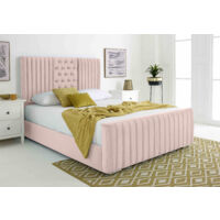 Gracie Pink Plush Velvet Matching Buttons Double Bed Frame