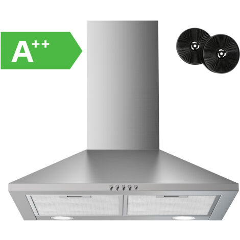 FIREGAS Dunstabzugshaube 60cm, 3 Geschwindigkeiten, Energiesparender Bürstenloser Motor, 368m³/h, Umluft und Abluft, Wandhauben, Edelstahl [Energieklasse A++]