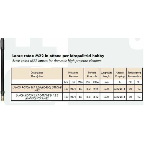 LANCIA TURBO ROTOX IDROPULITRICI LAVOR FASA ORIGINALI M22