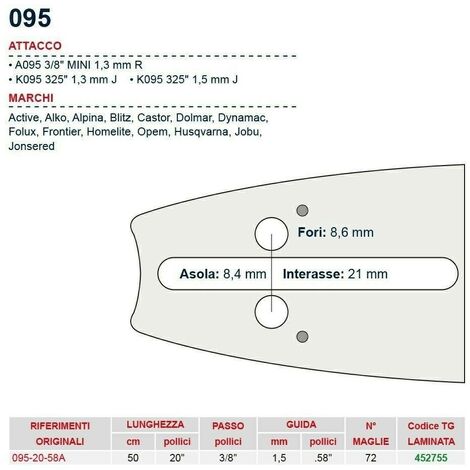 Alpina, Castor Barra 50 cm, Passo .3/8 Grande, Spessore 1,5 mm ricambi  Motosega  –