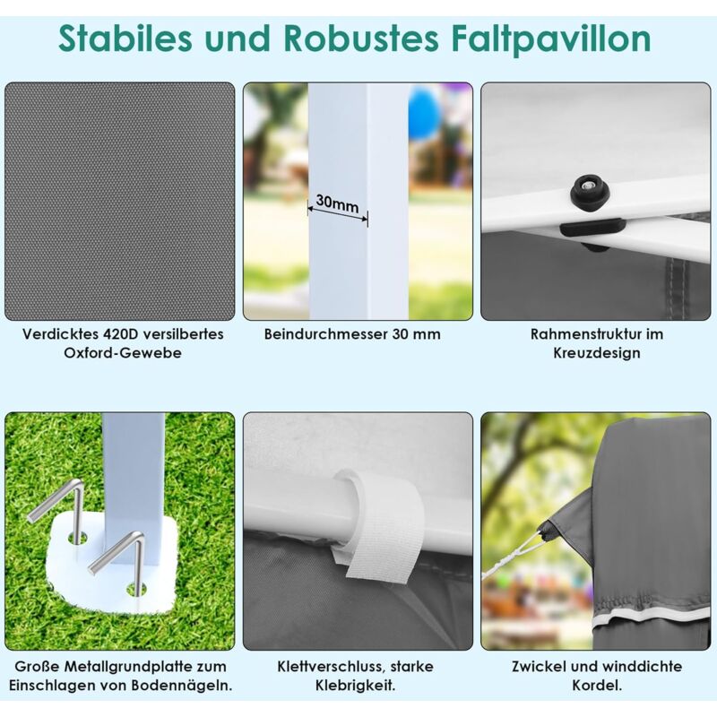 3x6 Faltpavillon Mit Seitenteilen - Wasserdichtes Partyzelt Mit UV-Schutz 50+