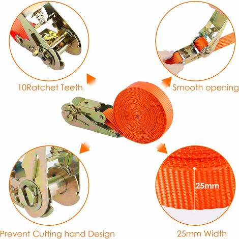 10 Stück Spanngurte Mit Ratsche - 5m Lange 25mm Zurrgurte 800kg Tragkraft Schwarz