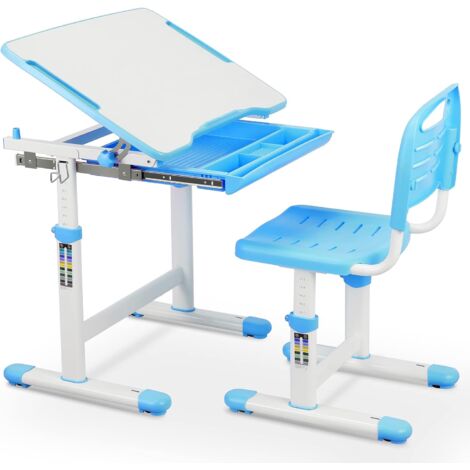 TLGREEN Kinderschreibtisch Stuhl Höhenverstellbar, Kindertisch Stuhl Set mit neigbarer Tischplatte,Schreibtisch Kinder Mädchen & Jungs, Jugendschreibtisch mit Schublade (Blau) (1/5)