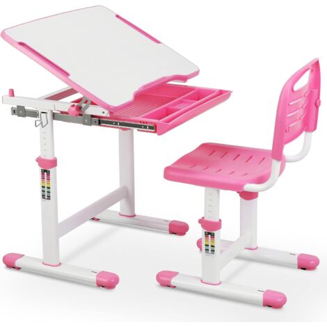 TLGREEN Kinderschreibtisch Stuhl Höhenverstellbar, Kindertisch Stuhl Set mit neigbarer Tischplatte,Schreibtisch Kinder Mädchen & Jungs, Jugendschreibtisch mit Schublade (Rosa) (1/5)
