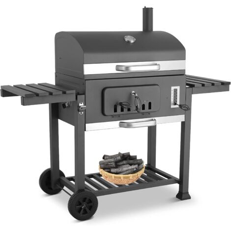 TLGREEN BBQ Grillwagen xxl, Holzkohlegrill mit Deckel & Rädern, Standgrill, inkl. Schornstein, Thermometer, grillrost usw., Smoker für Camping BBQ und Garten, Grau Holzkohlegrill, 152x136x60cm Grill