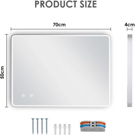 EYTVYUWPT Badspiegel Mit LED Beleuchtung 70x50cm - Antibeschlag & Dimmbar