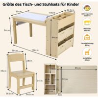 OOOK Kindertisch Mit 2 Stühlen - Maltisch Mit Stauraum Aus Holz