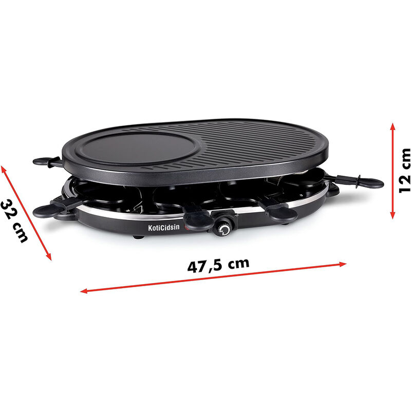 KotiCidsin Appareil à raclette Multifonction, 1200 W Gril raclette, Jusqu'à 8 personnes, Revêtement Antiadhésif, Plaque amovible Facile à Nettoyer, Noir 4