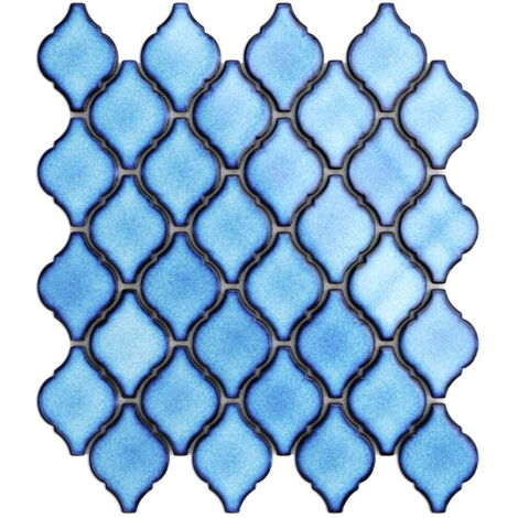 Mosaico in ceramica su rete per bagno o cucina 27.5 cm x 25.2 cm - Blue arabesque