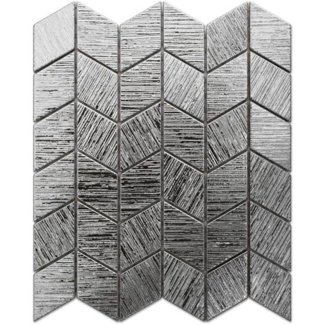 Mosaico in vetro su rete per bagno e cucina 26.5cm x 30.5cm - Silver tulip shevron