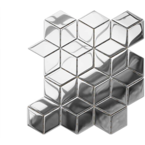 Mosaico in vetro su rete per bagno e cucina 26.5cm x 30.5cm - Silver Geometric Cubes