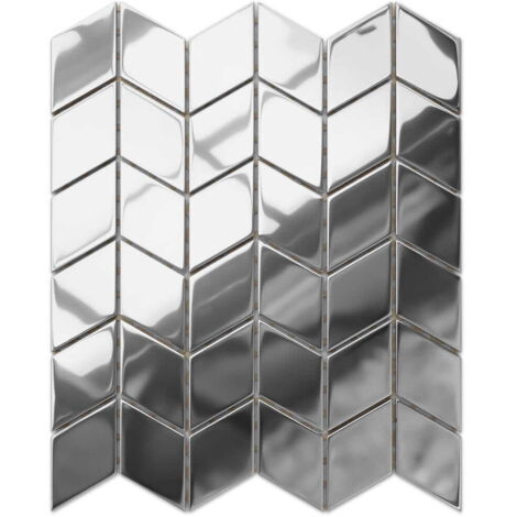 Mosaico in vetro su rete per bagno e cucina 26.5cm x 30.5cm - Magic Silver Chevron
