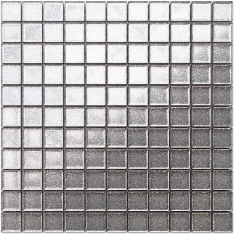 Mosaico in vetro su rete per bagno e cucina 30cm x 30cm  - Silver Sparks