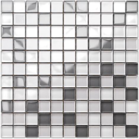 Mosaico in vetro su rete per bagno e cucina 30cm x 30cm - White Pearls