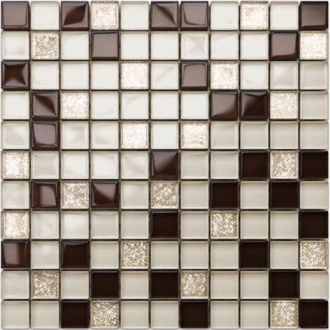 Mosaico in vetro su rete per bagno e cucina 30cm x 30cm - Bejge Monte Carlo